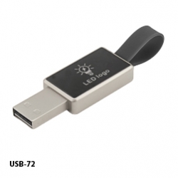 Sliver Metal Light-Up USB Flash Drive with Strap